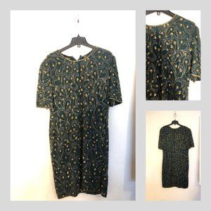 Vtg Beaded Silk Dress sz 2x
